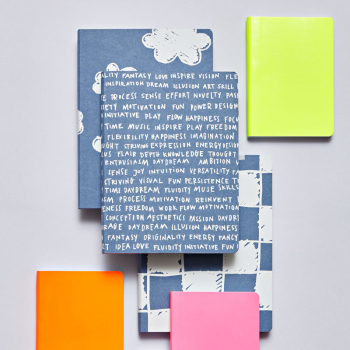 Nuuna, Notizbuch,Flex-Cover aus recyceltem Leder Seiten Punktraster, bedruckt blau-weiss, World Plays, style Bücher